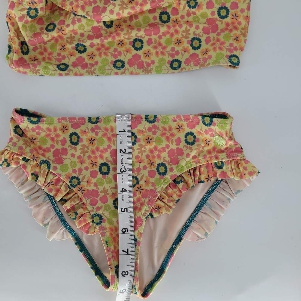 Scotch & Soda Lime Green Pink Floral Ruffle Two Piece Bikini Swim Suit GIRLS 14 - Picture 6 of 8